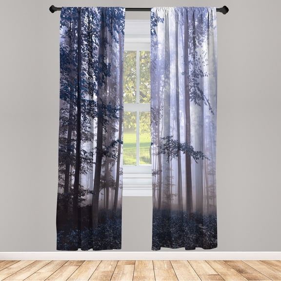 Ambesonne Forest Curtains, Autumnal Fall Nature Woods, Pair of 28"x84", Ceil Blue
