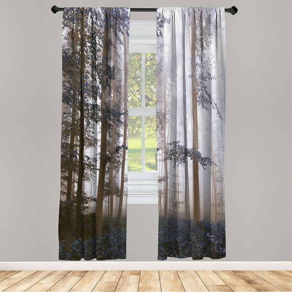 Ambesonne Forest Curtains, Autumnal Fall Nature Woods, Pair of 28"x95", Dark Indigo