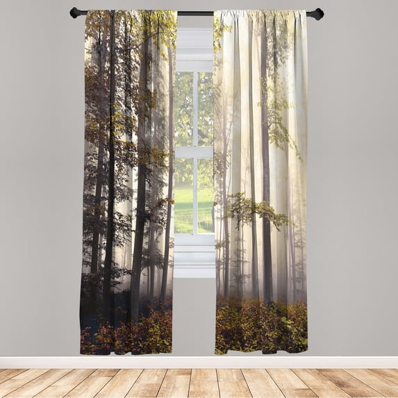Ambesonne Forest Curtains, Autumnal Fall Nature Woods, Pair of 28"x95", Pale Green