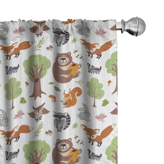 Ambesonne Forest Curtains, Doodle Woodland Animals, Pair of 28"x63", Multicolor