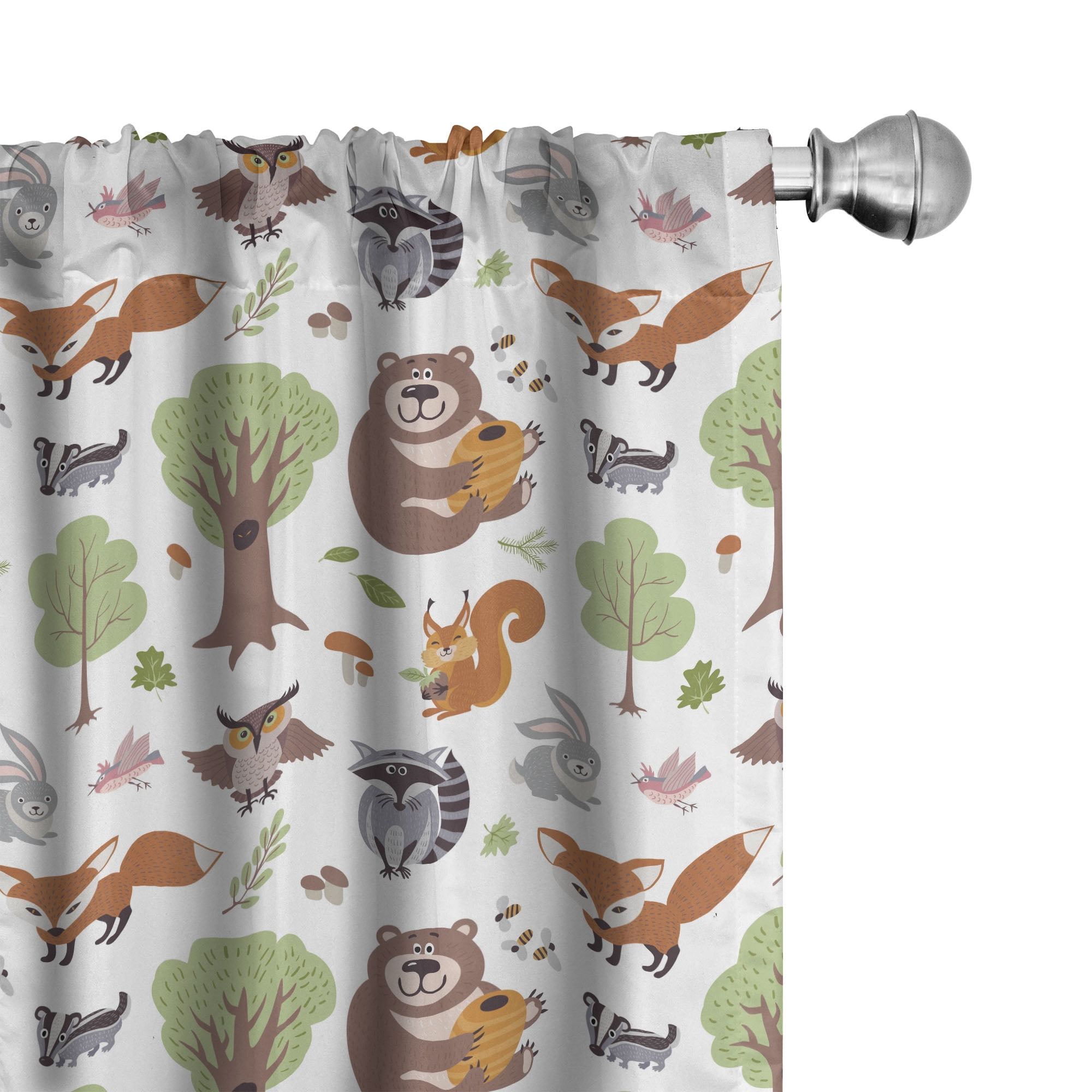 Woodland Animals Multicolor Microfiber Light-Filtering Curtain Panels, 28" x 95"