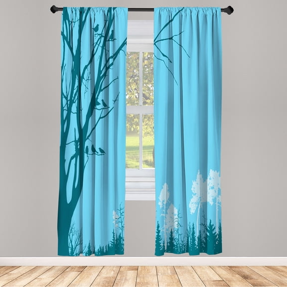 Ambesonne Forest Curtains, Nature Panorama Forest Print, Pair of 28"x84", Deep Sky
