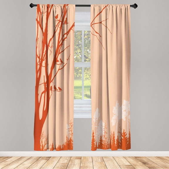 Ambesonne Forest Curtains, Nature Panorama Forest Print, Pair of 28"x84", Pale Vermilion