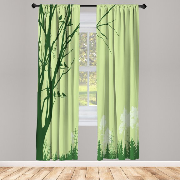 Ambesonne Forest Curtains, Nature Panorama Forest Print, Pair of 28"x95", Hunter Green