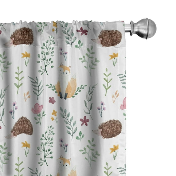 Ambesonne Forest Curtains, Rural Wildlife Composition, Pair of 28"x63", Multicolor