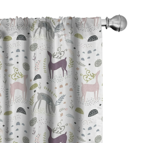 Ambesonne Forest Curtains, Woodland Deer Leaves, Pair of 28"x63", Multicolor