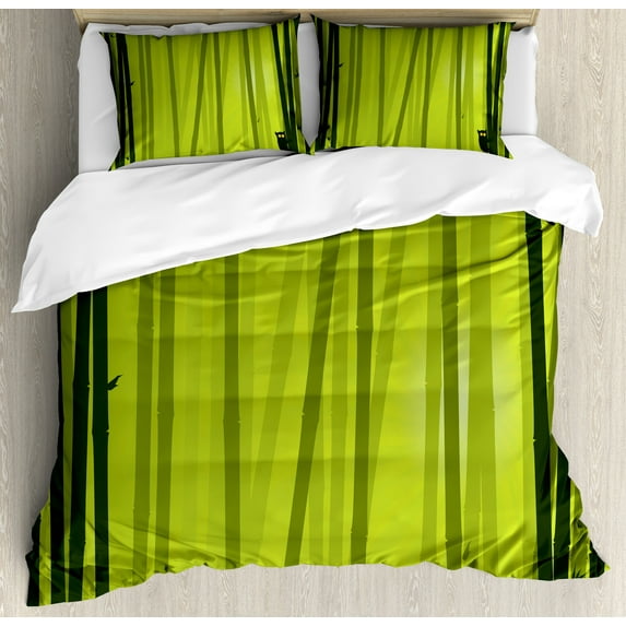 Ambesonne Forest Duvet Cover Set, Botanical Wild Rainforest, Calking, Apple Green and Olive Green