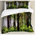 thumbnail image 1 of Ambesonne Forest Duvet Cover Set, Bushes and Thick Trunks, 2-Calking, Green Brown, 1 of 7