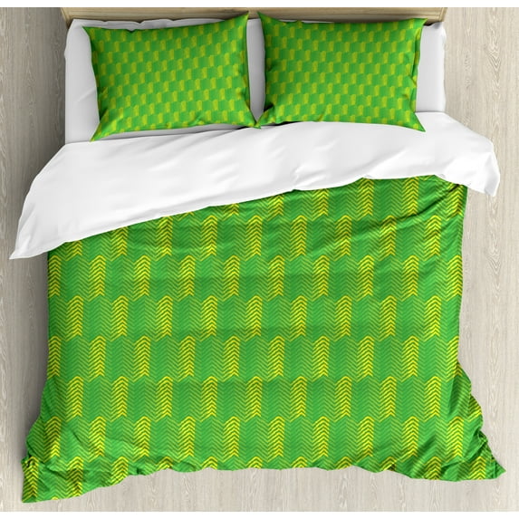 Ambesonne Forest Duvet Cover Sets, Design of Pine Tree Leaves, 2-Queen, Yellow and Lime Green
