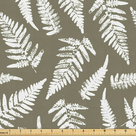 Ambesonne Forest Fabric by the Yard Upholstery, Autumn Botanical Fern Leaves, 1 Yard, Army Green and White