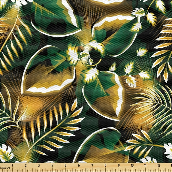 Ambesonne Forest Fabric by the Yard Upholstery, Fantasy Jungle Floral Leaves, 1 Yard, Amber Forest Green and Fawn