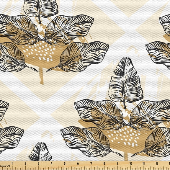 Ambesonne Forest Fabric by the Yard Upholstery, Tropical Leaf Sketchy Print, 1 Yard, Cream Camel and Black