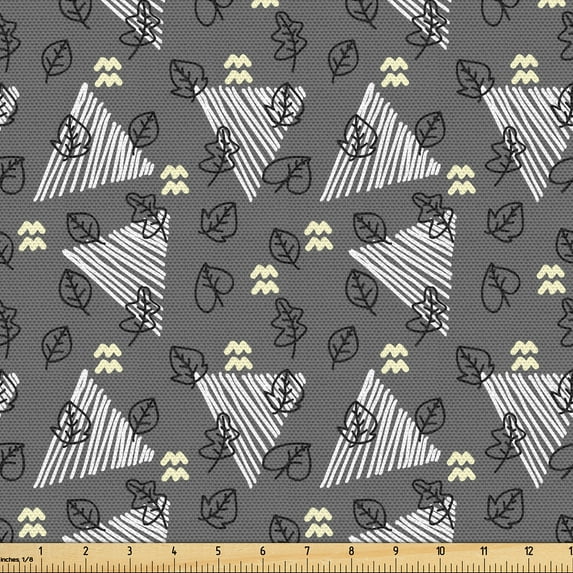 Ambesonne Forest Fabric by the Yard Upholstery, Abstract Chevron Tree Leaf, 3 Yards, Grey White Cream