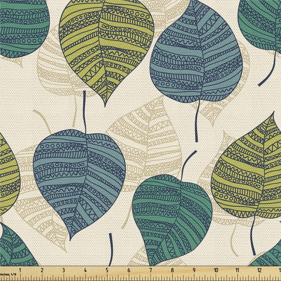 Ambesonne Forest Fabric by the Yard Upholstery, Autumn Neutral Colors Art, 2 Yards, Jade Green Pale Khaki