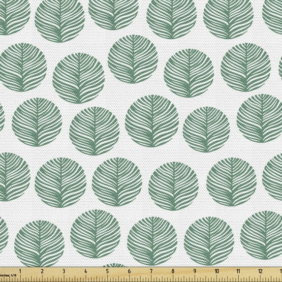 Ambesonne Forest Fabric by the Yard Upholstery, Monochrome Striped Leaves, 5 Yards, Forest Green and White