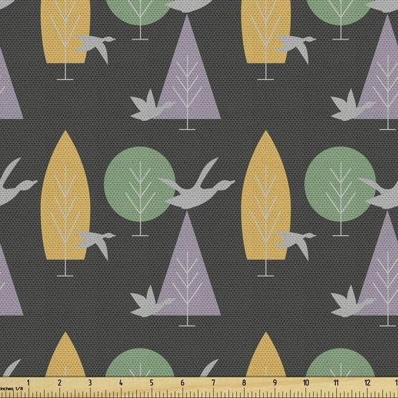 Ambesonne Forest Fabric by the Yard Upholstery, Pastel Birds and Trees Art, 10 Yards, Sand Brown Laurel Green
