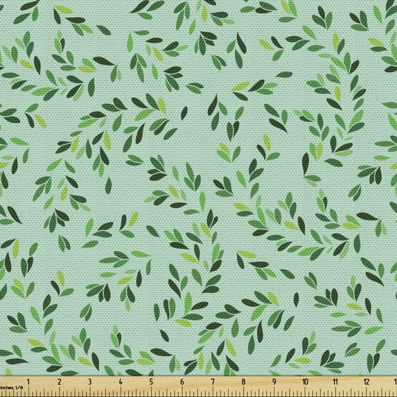Ambesonne Forest Fabric by the Yard Upholstery, Swirly Curly Leafy Branches, 1 Yard, Seafoam and Emerald