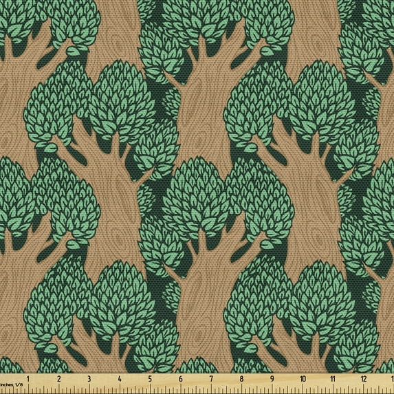 Ambesonne Forest Fabric by the Yard Upholstery, Vintage Trees Garden Theme, 10 Yards, Dark Khaki and Sea Green