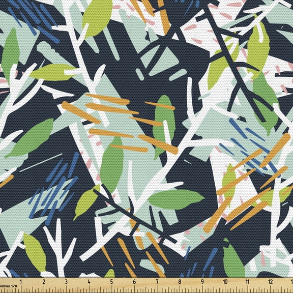 Ambesonne Forest Fabric by the Yard Upholstery, Wild Leaves and Branch Art, 2 Yards, Apricot Almond Green