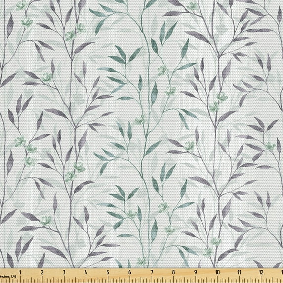 Ambesonne Forest Fabric by the Yard, Woodland Branches Leafy Art, 5 Yards, Seafoam and Eggplant