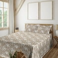 thumbnail image 1 of Ambesonne Forest Fitted & Flat Sheet with Shams 4 Pcs Set, Muted Colors Flowers Pattern, Calking, Dark Tan and White, 1 of 5