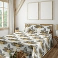 thumbnail image 1 of Ambesonne Forest Fitted & Flat Sheet with Shams 4 Pcs Set, Tropical Leaf Sketchy Print, Calking, Cream Camel and Black, 1 of 5