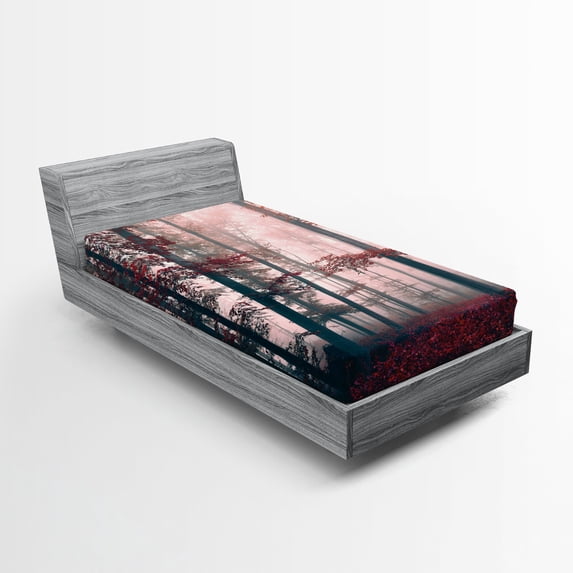 Ambesonne Forest Fitted Sheet, Autumn Fall Nature Woods, Twin XL Size, Brown Grey and Red