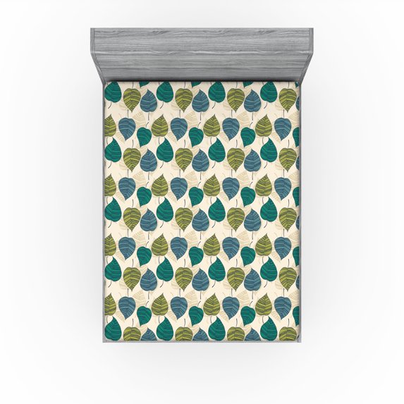 Ambesonne Forest Fitted Sheet, Autumn Neutral Colors Art, Full Size, Jade Green Pale Khaki