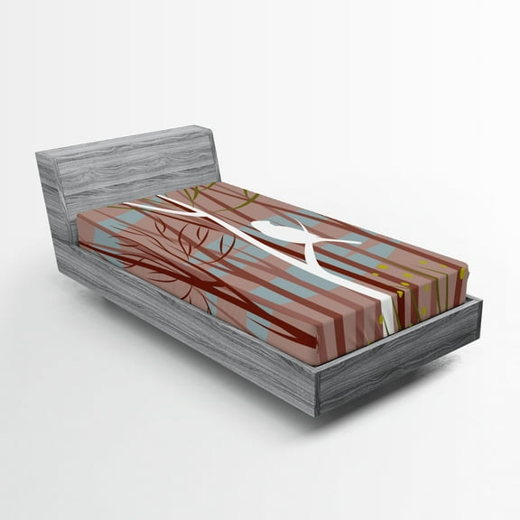 Ambesonne Forest Fitted Sheet, Bird on Leafless Branch, Twin XL Size, Multicolor