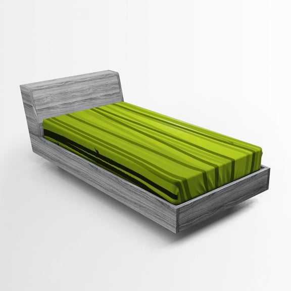 Ambesonne Forest Fitted Sheet, Botanical Wild Rainforest, Twin XL Size, Apple Green and Olive Green