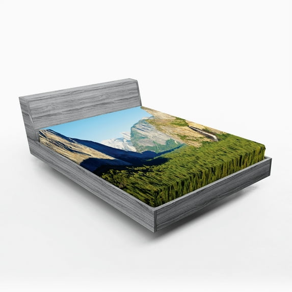 Ambesonne Forest Fitted Sheet, El Captain Scenery USA, Full Size, Green Blue