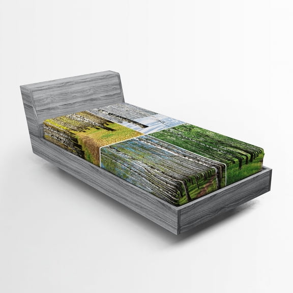 Ambesonne Forest Fitted Sheet, Fall Winter Birch Tree, Twin XL Size, Green White