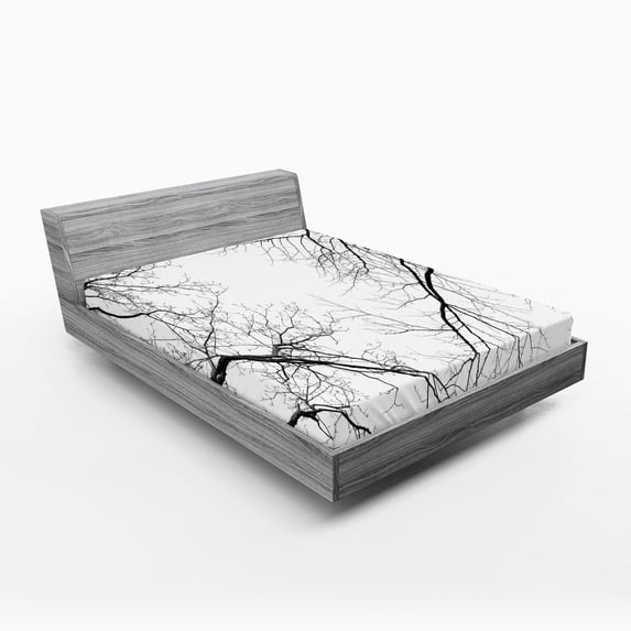 Ambesonne Forest Fitted Sheet, Leafless Scary Branches, Queen Size, Black and White