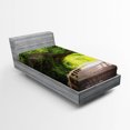 thumbnail image 1 of Ambesonne Forest Fitted Sheet, Nature Boardwalk Archway, Twin XL Size, Beige Green Brown, 1 of 2