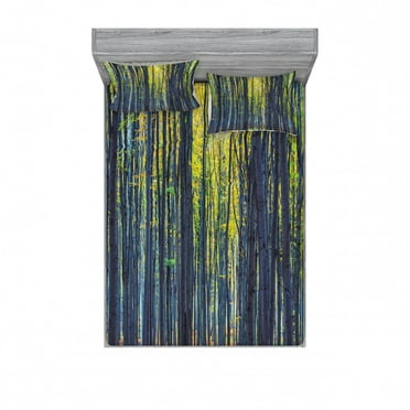 Ambesonne Forest Fitted Sheet & Pillow Sham Set, Autumn Woodland Nature, Full, Grey Green