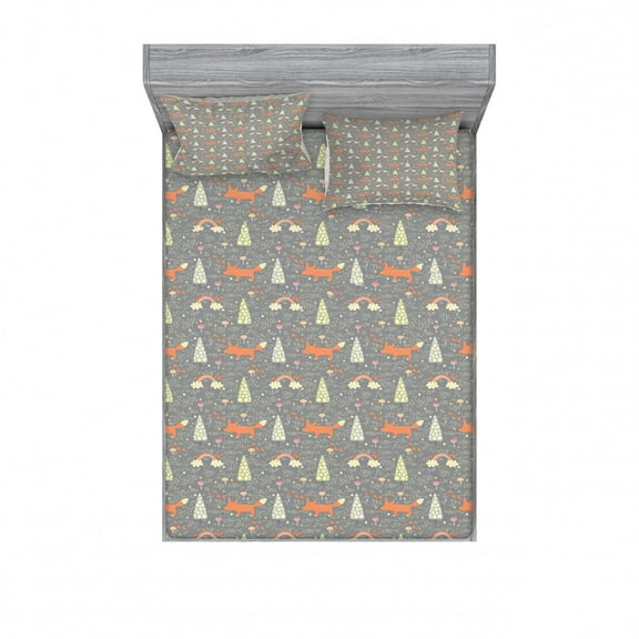 Ambesonne Forest Fitted Sheet & Pillow Sham Set, Doodle Wildlife Print, Full, Multicolor