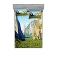 thumbnail image 1 of Ambesonne Forest Fitted Sheet & Pillow Sham Set, El Captain Scenery USA, Queen, Green Blue, 1 of 2