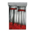 thumbnail image 1 of Ambesonne Forest Fitted Sheet & Pillow Sham Set, Foggy Woodland, Full, Pale Grey Black and Red, 1 of 2