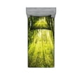 thumbnail image 1 of Ambesonne Forest Fitted Sheet & Pillow Sham Set, Scenic Morning in Nature, Twinxl, Green, 1 of 2