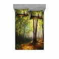 thumbnail image 1 of Ambesonne Forest Fitted Sheet & Pillow Sham Set, Spring Woodland Trees, Full, Fern Green Cinnamon, 1 of 2