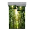 thumbnail image 1 of Ambesonne Forest Fitted Sheet & Pillow Sham Set, Summer Trees Upward View, Full, Fern Green and Yellow, 1 of 2