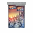 thumbnail image 1 of Ambesonne Forest Fitted Sheet & Pillow Sham Set, Sunrise at Wintertime, Queen, White Red, 1 of 3