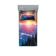 thumbnail image 1 of Ambesonne Forest Fitted Sheet & Pillow Sham Set, Sunset in Mountains, Twinxl, Orange Blue, 1 of 2
