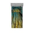 thumbnail image 1 of Ambesonne Forest Fitted Sheet & Pillow Sham Set, Trees Sunrise Pastoral, Twin, Yellow Blue Black, 1 of 2