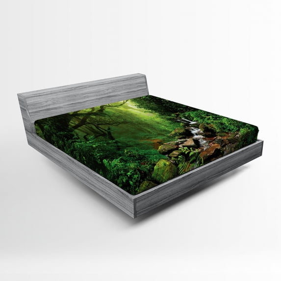 Ambesonne Forest Fitted Sheet, Spring in Nepal Footpath, Queen Size, Green Brown
