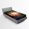 thumbnail image 1 of Ambesonne Forest Fitted Sheet, Sunrise Woods in Spring, Twin XL Size, Purple Green, 1 of 2