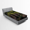thumbnail image 1 of Ambesonne Forest Fitted Sheet, Trees Autumn Wilderness, Twin XL Size, Green Pale Pink, 1 of 3