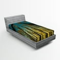 thumbnail image 1 of Ambesonne Forest Fitted Sheet, Trees Sunrise Pastoral, Twin XL Size, Yellow Blue Black, 1 of 3