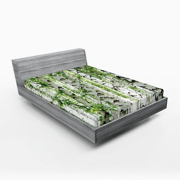 Ambesonne Forest Fitted Sheet, Wildlife Nature Summer, California King, White Green