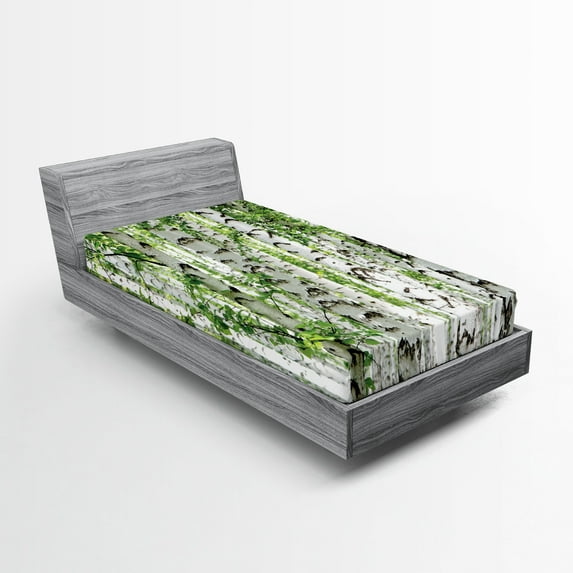 Ambesonne Forest Fitted Sheet, Wildlife Nature Summer, Twin XL Size, White Green